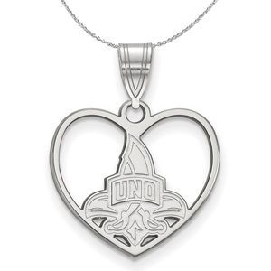 Sterling Silver U. of New Orleans Heart Necklace - 16 Inch